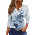 thumbnail image 1 of JULMCOMO Elbow Length Womens Summer Tops Summer V Neck Button down T Shirts Trendy Dressy Floral Print Tees Plus Size Trendy Summer Tunic Blouse Blue L, 1 of 5