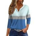 thumbnail image 1 of JULMCOMO Elbow Length Womens Tops Summer V Neck Button down T Shirts Western Striped Color Block Print Tees Loose Fit Dressy Casual Tee Shirts Blue M, 1 of 4