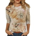 thumbnail image 1 of JULMCOMO Elbow Sleeve Blouses for Women Dressy Casua Summer Crew Neck T Shirts Casual Comfy Floral Print Tshirts Loose Fit Trendy Summer Tee Shirts Beige 5XL, 1 of 5