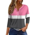 thumbnail image 1 of JULMCOMO Elbow Sleeve Womens Tops Summer V Neck Button down T Shirts Business Casual Striped Color Block Print Shirts Plus Size Dressy Casual Tunics Shirts Gray XL, 1 of 4