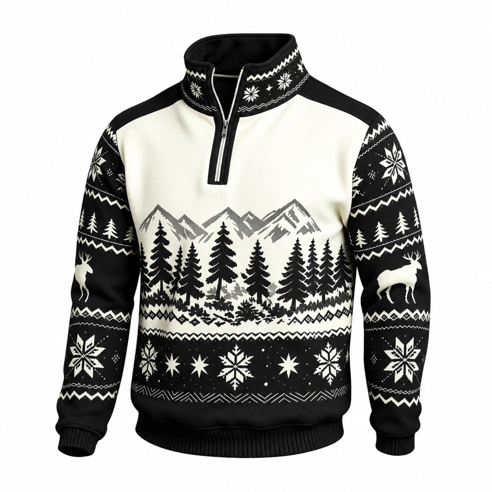 JULMCOMO Fair Isle Sweatshirts for Men Mountain Forest Print Fleece ...