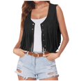 thumbnail image 1 of JULMCOMO Faux Suede Vest Tops for Women Fringe Button Down Sleeveless Casual Vest Jacket Cropped Cowboy Western Jacket Black XL, 1 of 7