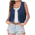 thumbnail image 1 of JULMCOMO Faux Suede Vest Tops for Women Fringe Button Down Sleeveless Casual Vest Jacket Cropped Cowboy Western Jacket Navy S, 1 of 7