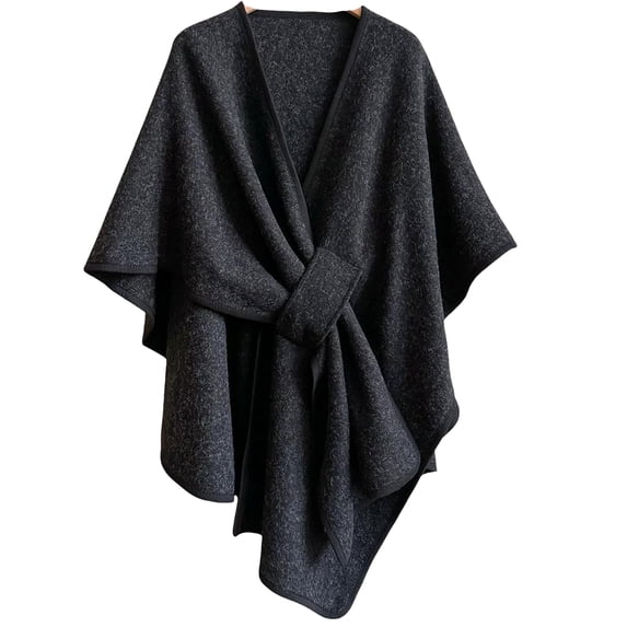 JULMCOMO Fleece Drape Shawl Wraps for Women Cross Front Tie Wrap Poncho Open Front Elegant Soft Warm Cape Cardigan for Fall Winter Black
