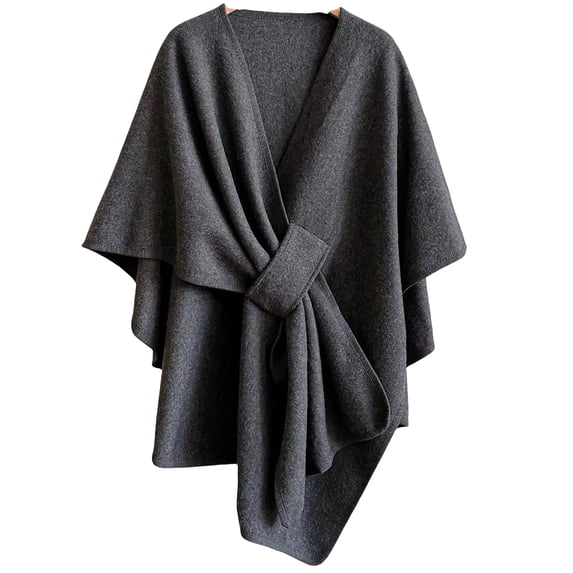 JULMCOMO Fleece Drape Shawl Wraps for Women Cross Front Tie Wrap Poncho Open Front Elegant Soft Warm Cape Cardigan for Fall Winter Dark Gray