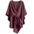thumbnail image 1 of JULMCOMO Fleece Drape Shawl Wraps for Women Cross Front Tie Wrap Poncho Open Front Elegant Soft Warm Cape Cardigan for Fall Winter Wine, 1 of 9