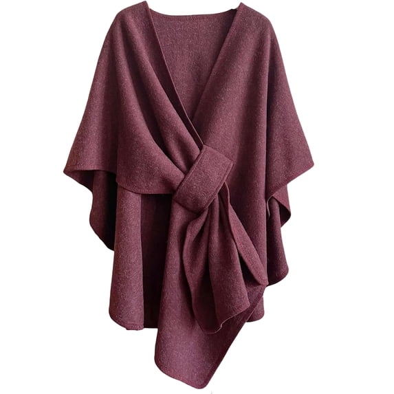 JULMCOMO Fleece Drape Shawl Wraps for Women Cross Front Tie Wrap Poncho Open Front Elegant Soft Warm Cape Cardigan for Fall Winter Wine