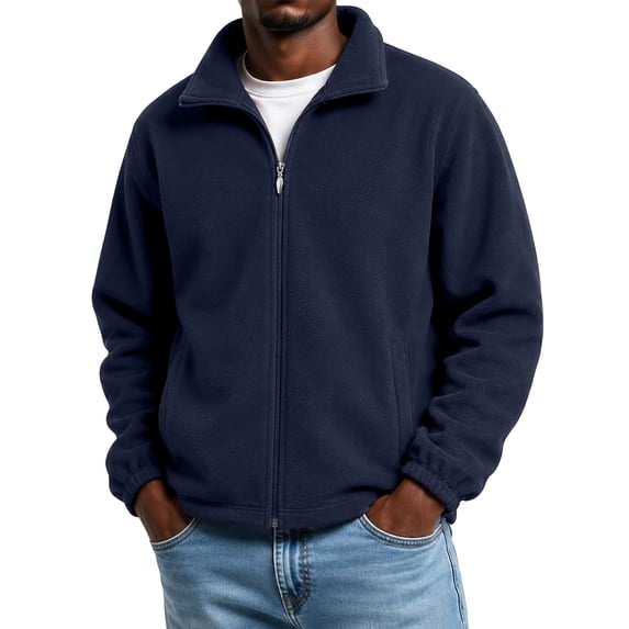 JULMCOMO Fleece Jacket for Men Full Zip Collared Thickened Casual Jacket Outdoor Fall Winter Warm Coat with Pockets Dark Blue XL