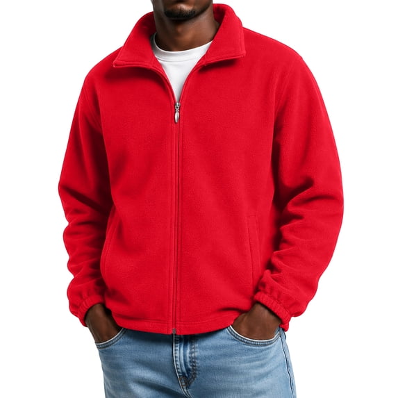 JULMCOMO Fleece Jacket for Men Full Zip Collared Thickened Casual Jacket Outdoor Fall Winter Warm Coat with Pockets Red L