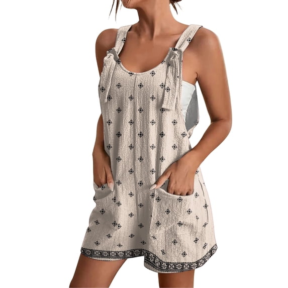 JULMCOMO Floral Print Rompers for Women Sleeveless Casual Loose Fit Rompers Scoop Neck Adjustable Straps Summer Vacation One Piece Outfits with Pockets Complexion XL