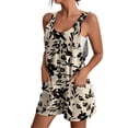 thumbnail image 1 of JULMCOMO Floral Print Rompers for Women Adjustable Straps Casual Overall Shorts Sleeveless Scoop Neck Trendy Summer Overalls with Pockets Khaki XL, 1 of 6