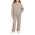 thumbnail image 1 of JULMCOMO Girls Sweatsuits Fleece Full Zip Up Long Sleeve Comfy Hoodie Casual Tracksuits Drawstring Loose Sweatpants Soft Two Piece Sets with Front Pocket Camel 13-14 Years, 1 of 6