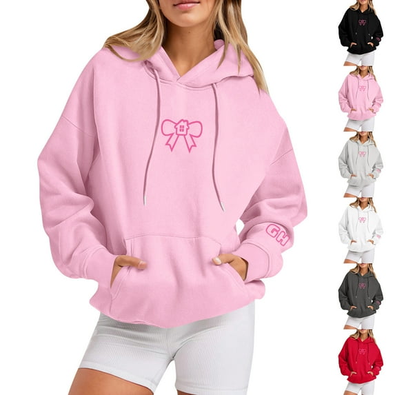 JULMCOMO Glow House Hoodie Preppy Oversized Long Sleeve Sweatshirt Women's Trendy Fall Graphic Hoodies Fashion Drawstring Pullover Shirt with Pocket Black XL