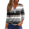 thumbnail image 1 of JULMCOMO Going Out Tops for Women Button Decor V Neck Tops 3/4 Sleeve Summer T-Shirts Striped Print Casual Dressy Tops Tunic, 1 of 5