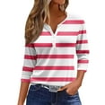 thumbnail image 1 of JULMCOMO Going Out Tops for Women Button Decor V Neck Tops 3/4 Sleeve Summer T-Shirts Striped Print Casual Dressy Tops Tunic, 1 of 5