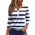 thumbnail image 1 of JULMCOMO Going Out Tops for Women Button Decor V Neck Tops 3/4 Sleeve Summer T-Shirts Striped Print Casual Dressy Tops Tunic, 1 of 5