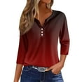 thumbnail image 1 of JULMCOMO Going Out Tops for Women Button Decor V Neck Tops 3/4 Sleeve Summer T-Shirts Striped Print Casual Dressy Tops Tunic, 1 of 5