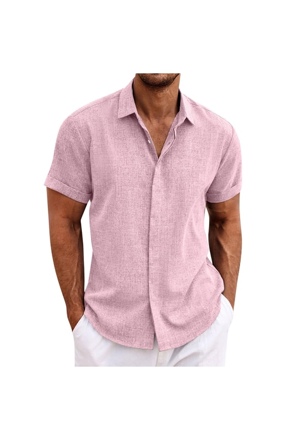 Button up Shirt Men Summer Vacation Loose Fit Button Down Dress Shirts Short Sleeve Shirts Solid Plain Tops Loose fit Casual Button up Shirts