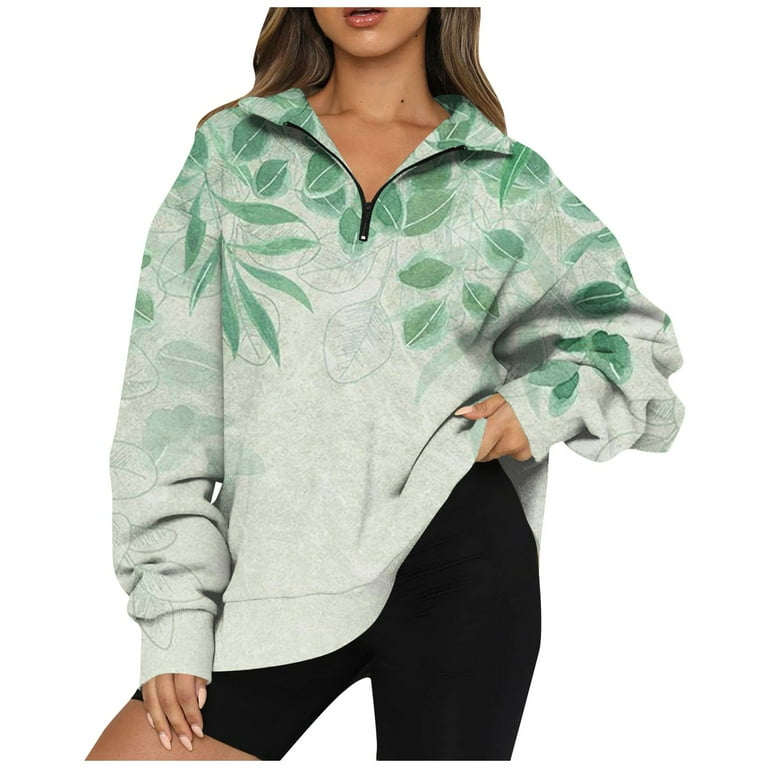JULMCOMO Half Zip Pullover Women Oversized Long Sleeve Sweatshirts Hoodie Zip Up Pullover Tops Fall Plus Size Fleece Trendy Preppy Clothes Dark Green M Walmart