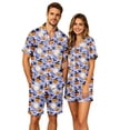 thumbnail image 1 of JULMCOMO Halloween Couples Matching Pajama Sets Pumpkins Print Collared Button Down Holiday Two Piece Sets Cute Printed Comfy Soft Pajamas Light Blue-Women 2XL, 1 of 7