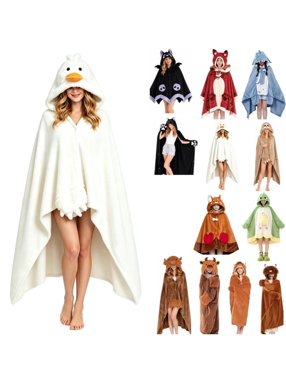 Halloween Cute Duck Blanket Hoodie Soft Flannel Fleece Oversized Wearable Blanket Warm Halloween Party Duck Hooded Cape White
