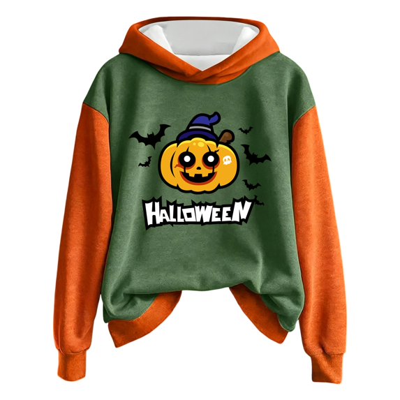 JULMCOMO Halloween Hoodies for Women Cute Cartoon Pumpkin Print Hooded Loose Casual Party Outfits Funny Printed Holiday Comfy Hoodies Army Green 2XL