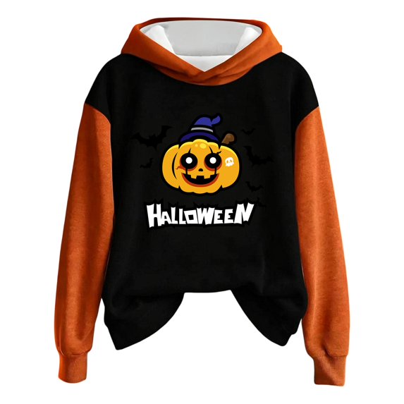 JULMCOMO Halloween Hoodies for Women Cute Cartoon Pumpkin Print Hooded Loose Casual Party Outfits Funny Printed Holiday Comfy Hoodies Black XL
