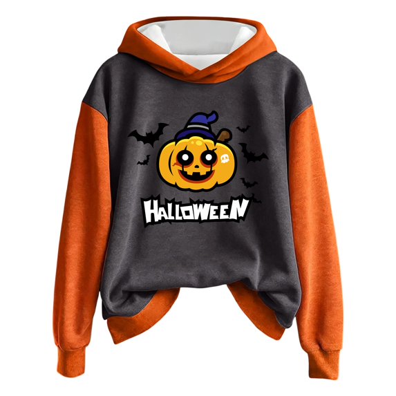 JULMCOMO Halloween Hoodies for Women Cute Cartoon Pumpkin Print Hooded Loose Casual Party Outfits Funny Printed Holiday Comfy Hoodies Gray 3XL
