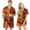 thumbnail image 1 of JULMCOMO Halloween Matching Pajamas for Couples Pumpkin Devil Print Short Sleeve Soft Party Two Piece Sets Loose Fit Holiday Lounge Sets Orange-Men M, 1 of 6