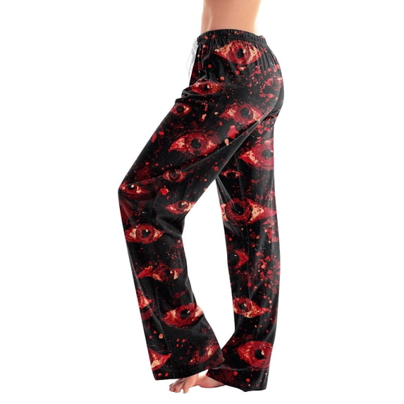 JULMCOMO Halloween Pajama Pants for Women Blood Eyeball Print Drawstring Elastic Waist Trendy Pajama Bottoms Fuuny Print Comfy Loose Fit Pjs Pants Deep Red M