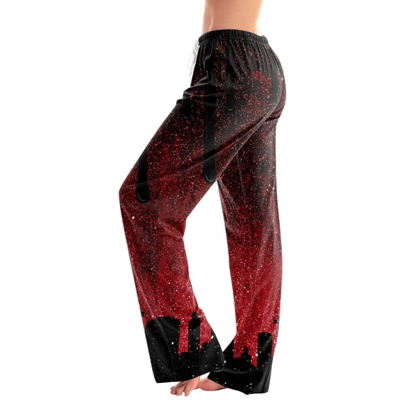 JULMCOMO Halloween Pajama Pants for Women Blood Eyeball Print Drawstring Elastic Waist Trendy Pajama Bottoms Fuuny Print Comfy Loose Fit Pjs Pants Vermilion 3XL