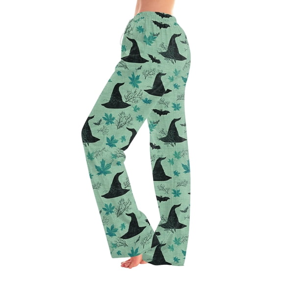 JULMCOMO Halloween Pajama Pants for Women Pumpkin Blood Ghost Print Drawstring Elastic Waist Trendy Pajamas Pants Fuuny Print Comfy Loose Pjs Green S