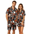thumbnail image 1 of JULMCOMO Halloween Pajama Sets for Couples Pumpkin Ghost Print Button Down Holiday Comfy Lounge Sets Cute Print Loose Soft Shorts Pajamas Black-Men S, 1 of 7