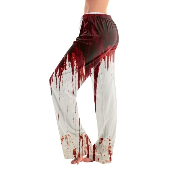 JULMCOMO Halloween Pajamas Pants for Women Pumpkin Blood Print Drawstring Elastic Waisted Casual Pjs Funny Print Loose Fit Comfy Sleepwear Lounge Pants White L
