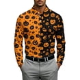thumbnail image 1 of JULMCOMO Halloween Polo Shirts for Men Bat Pumpkin Skull Print Collared Long Sleeve Loose Fit Casual Golf Shirts Party Holiday Graphic Tees Dark Gray 3XL, 1 of 5
