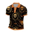 thumbnail image 1 of JULMCOMO Halloween Polo Shirts for Men Pumpkin Skull Spider Web Print Short Sleeve Collared Trendy Loose Fit Golf Shirts Party Graphic Tees Coffee L, 1 of 9