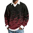 thumbnail image 1 of JULMCOMO Halloween Waffle Polo Shirts for Men All Over Bat Print Long Sleeve Collared Loose Fit Casual Golf Shirts Holiday Party Tops Wine 2XL, 1 of 6