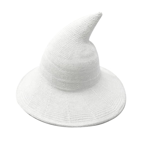 JULMCOMO Halloween Witch Hat for Women Knitted Wide Brim Foldable Soft Pointed Wizard Hats Masquerade Costumes Cosplay Party Accessory White