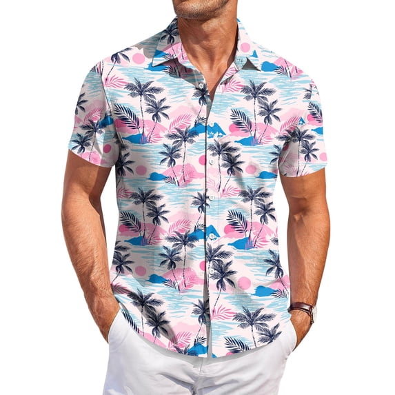 JULMCOMO Hawaiian Shirt for Men Tropical Print Collared Short Sleeve Casual Button Down Shirt Summer Beach Vacation Tees with Chest Pocket Red XL