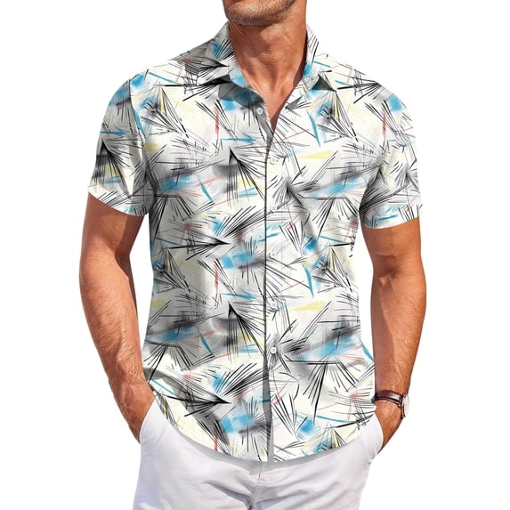 JULMCOMO Hawaiian Shirt for Men Tropical Print Collared Short Sleeve Casual Button Down Shirt Summer Beach Vacation Tees with Chest Pocket White M