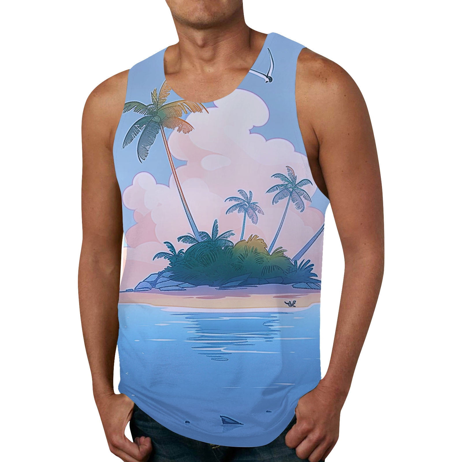 Hawaiian Tank Tops for Men 2024 Crew Neck Sleeveless Gym