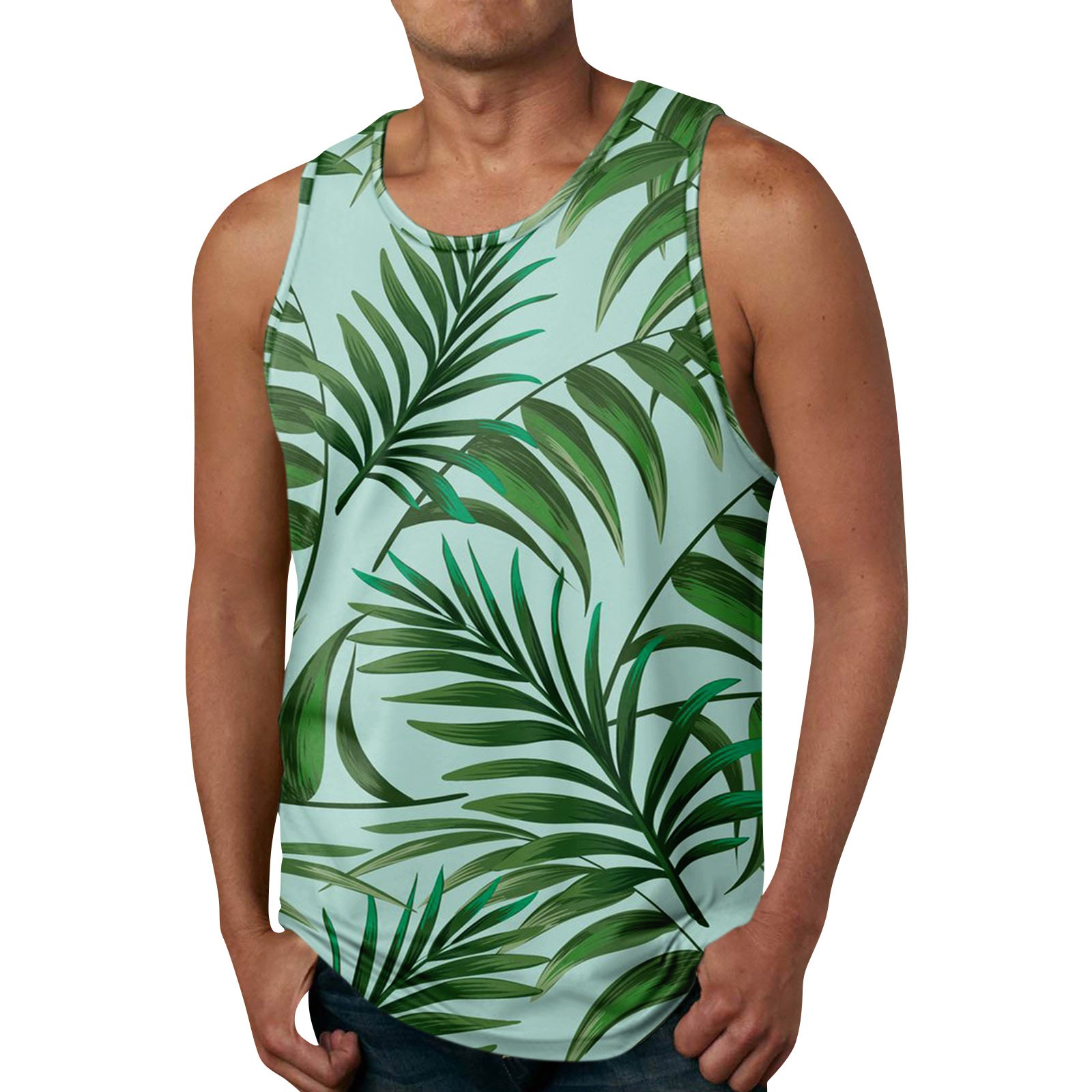 Hawaiian Tank Tops for Men Crew Neck Sleeveless Gym Workout