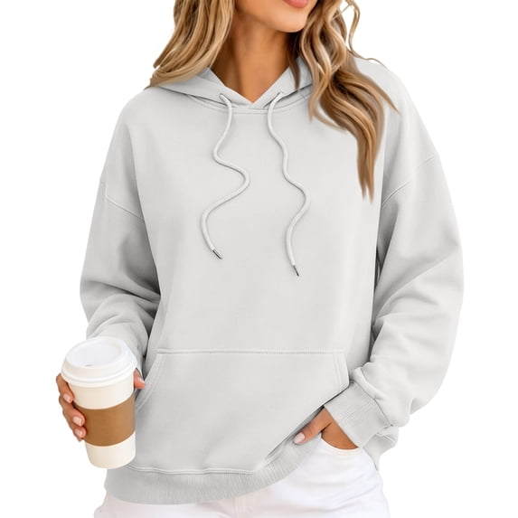 JULMCOMO Hoodies for Women Drop Shoulder Casual Pullover Oversized Hoodie Drawstring Hooded Baggy Sweatshirt with Kangaroo Pocket Gray L