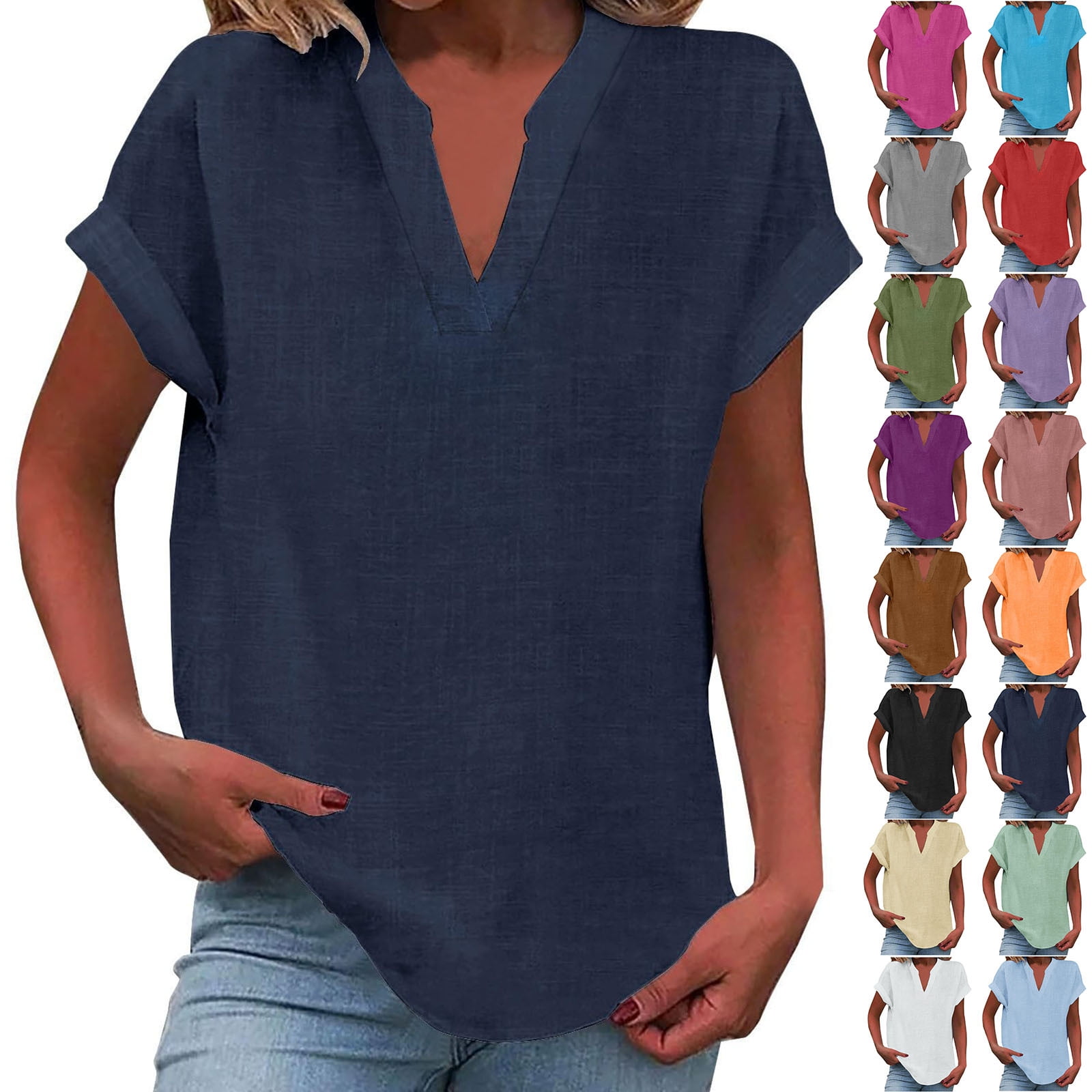 Amoretu Women's Loose Fit Tunic Top - Short Sleeve Casual Summer Shirt (Pink, XXL)