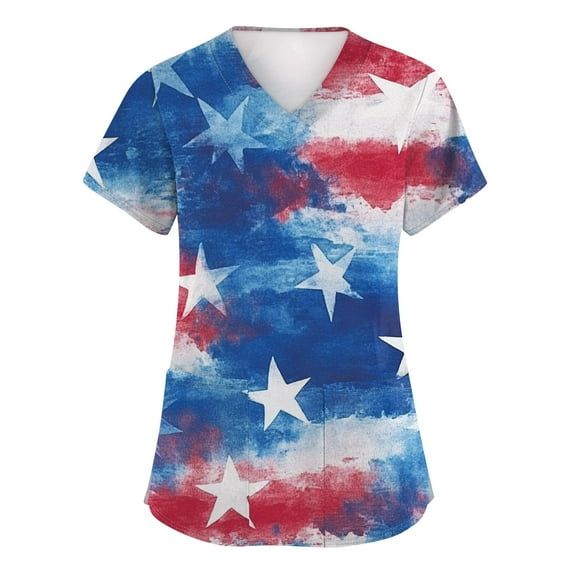 JULMCOMO Independence Day Womens Scrubs_Tops,Womens Short Sleeve V-Neck Medical Scrubs American Flag Stars Stripes Breathable Nurse Working Uniform Blouses Mint Green