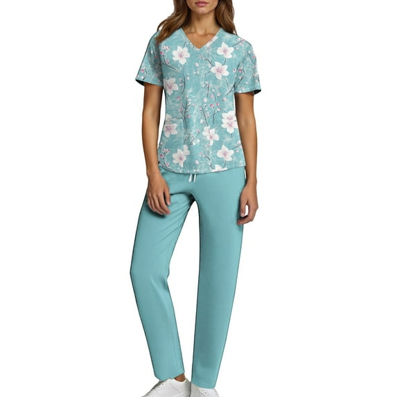 JULMCOMO Jogger Scrubs for Women Plus Size Jogger Scrubs Stretchy V-Neck Yoga Scrub Pants and Tops Nursing Uniforms Medical Uniforms Scrubs for Tall Women S