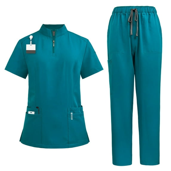 JULMCOMO Women Scrub Set Cozy Navy Uniforms Stretch Yoga Suit Solid Color V Neck Top & Tapered Leg Jogger Pants with Four Pockets Scrub with Regular and Petite Sizes Turquoise S