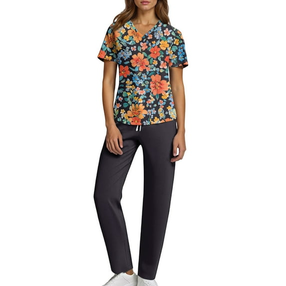 JULMCOMO Jogger Scrubs for Women Plus Size Scrubs Stretchy V Neck Scrub Tops and Pants Nurse Uniforms Medical Scrub Sets Tall Scrubs M