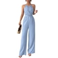 thumbnail image 1 of JULMCOMO Jumpsuits for Women Crew Neck Halter Cinched Waisted Dressy Rompers Tie Back Wide Leg Flowy Summer Overalls Light Blue XL, 1 of 5