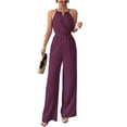 thumbnail image 1 of JULMCOMO Jumpsuits for Women Crew Neck Halter Cinched Waisted Dressy Rompers Tie Back Wide Leg Flowy Summer Overalls Purple XL, 1 of 5